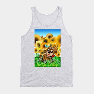 Cute puppy with butterflies in a sunflower field Tank Top